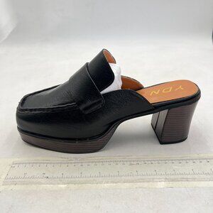 YDN Black Square Toe Platform Clogs Mules Slip On Chunky Heels Loafer Sandals